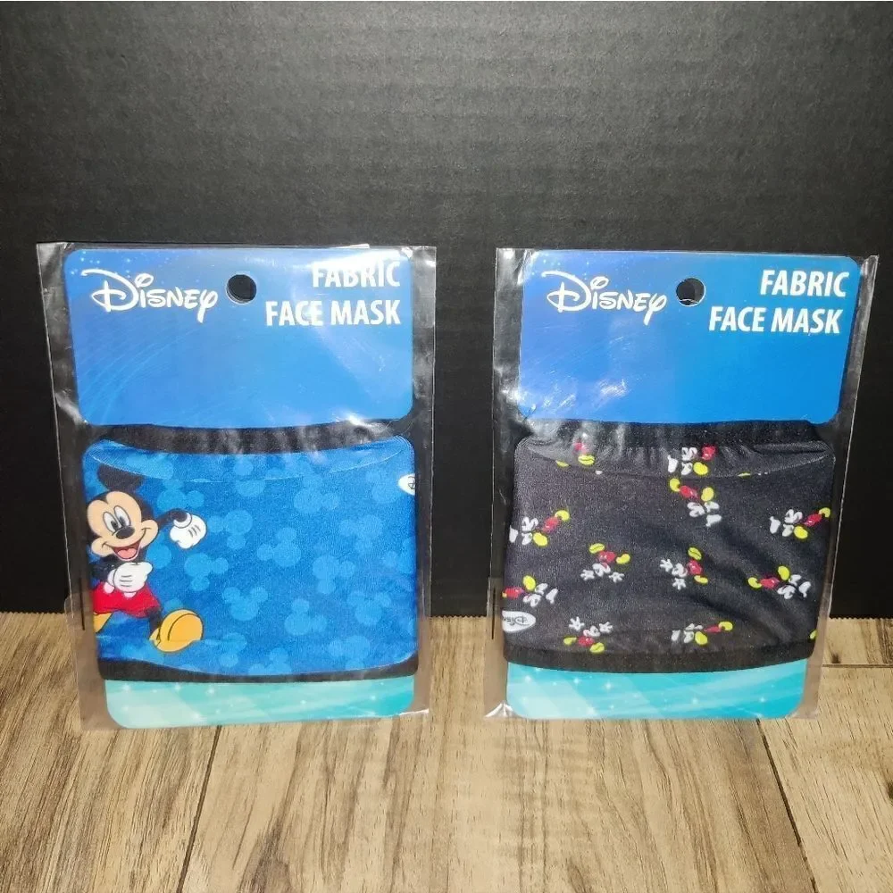 Disney Mickey Mouse Fabric Face Mask Set Of 2 Youth New In Packages Black & Blue
